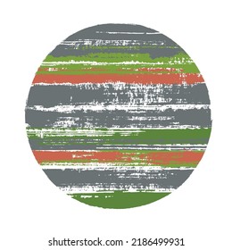 Abrupt circle vector geometric shape with stripes texture of paint horizontal lines. Planet concept with old paint texture. Stamp round shape circle logo element with grunge stripes background.