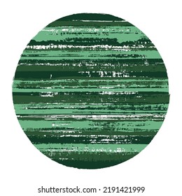 Abrupt circle vector geometric shape with striped texture of ink horizontal lines. Disk banner with old paint texture. Emblem round shape circle logo element with grunge background of stripes.
