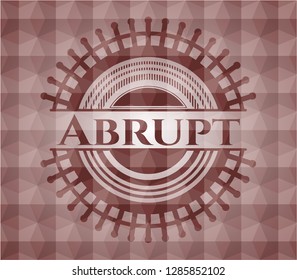 Abrupt red seamless emblem or badge with abstract geometric polygonal pattern background.