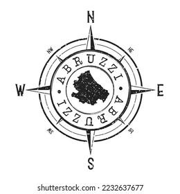 Abruzzo, Italy Stamp Map Compass Adventure. Illustration Travel Country Symbol. Seal Expedition Wind Rose Icon.