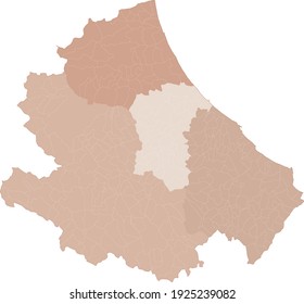 Abruzzo map, division by provinces and municipalities. Closed and perfectly editable polygons, polygon fill and color paths editable at will. Levels. Political geographic map. Italy