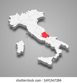 Abruzzo region location within Italy 3d map