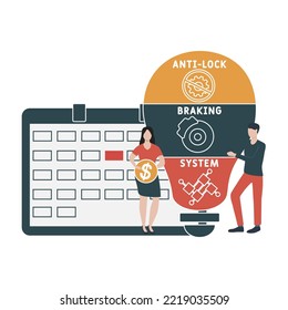 ABS: sigla del sistema de frenado antibloqueo. fondo de concepto de negocio.  concepto de ilustración vectorial con palabras clave e iconos. ilustración con iconos para banner web, volante, aterrizaje