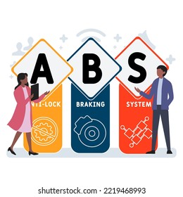 ABS - Anti-lock Braking System acronym. business concept background.  vector illustration concept with keywords and icons. lettering illustration with icons for web banner, flyer, landing