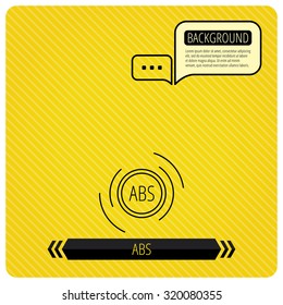 ABS icon. Brakes antilock system sign. Chat speech bubbles. Orange line background. Vector