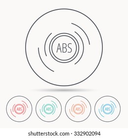 ABS icon. Brakes antilock system sign. Linear circle icons.