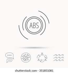 ABS icon. Brakes antilock system sign. Global connect network, ocean wave and chat dialog icons. Teamwork symbol.