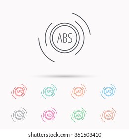 ABS icon. Brakes antilock system sign. Linear icons on white background.