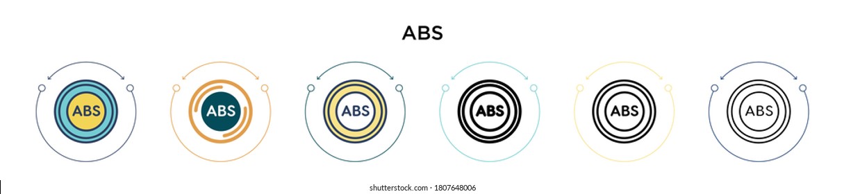 Icono de abs en el estilo relleno, delgado, contorno y trazo. Ilustración vectorial de dos iconos vectoriales de abs de color y negro se puede utilizar para móviles, ui, web