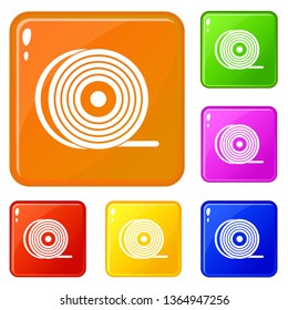 Abs or pla filament coil icons set collection vector 6 color isolated on white background