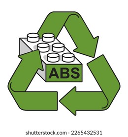 ABS plastic symbol with recycling sign and nod to popular children toy which made from that material. Isolated vector pictogram