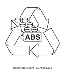 ABS plastic symbol with recycling sign and nod to popular children toy which made from that material. Isolated vector pictogram in thin line