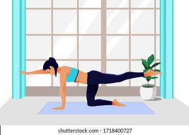 Abs training woman at home sport fitness lifestyle time to begin poster vector illustration.