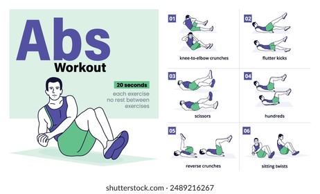 Abs Workout Complete Step-by-Step Guide for a Home Workout-Vector Design