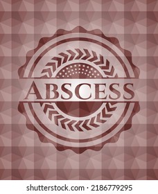 Abscess red emblem or badge with abstract geometric pattern background. Seamless. 