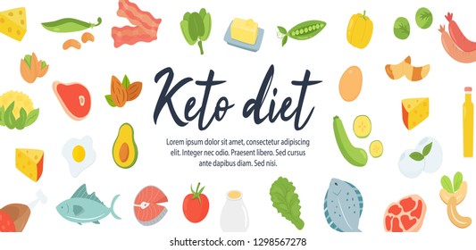 Absctract concept Ketogenic diet food, round illustration. Banner for social media