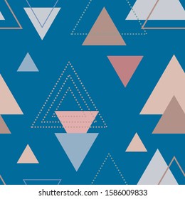 Absctract nordic triangle geometric patten design for decoration interior, print posters, greating card, bussines banner, wrapping in trendy 2020 color classic blue in vector.