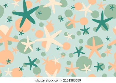 Absctract seamless pattern with stars on light green background. Pastel colors. Can be used for fabric,fashion print,cloth,textile,wrapping,covers,decor.