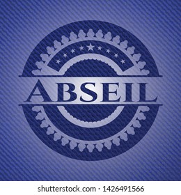 Abseil badge with denim background. Vector Illustration. Detailed.