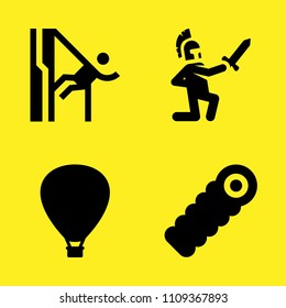 abseiling, battle, sleeping bag and hot air balloon vector icon set. Sample icons set for web and graphic design