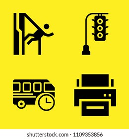 abseiling, bus, traffic light and printer vector icon set. Sample icons set for web and graphic design