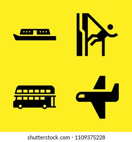abseiling, double decker bus, boat and airplane vector icon set. Sample icons set for web and graphic design
