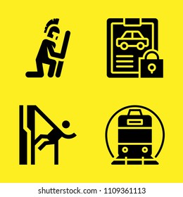 abseiling, warrior, train and car repair vector icon set. Sample icons set for web and graphic design