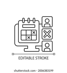 Absence Calendar Linear Icon. Tracking Employee Leaves And Days Off Remotely. Work Monitoring. Thin Line Customizable Illustration. Contour Symbol. Vector Isolated Outline Drawing. Editable Stroke