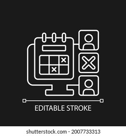 Absence Calendar White Linear Icon For Dark Theme. Tracking Employee Leaves And Days Off Remotely. Thin Line Customizable Illustration. Isolated Vector Contour Symbol For Night Mode. Editable Stroke