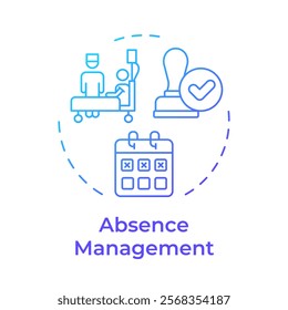 Absence management blue gradient concept icon. Control staff leaving in company. Operational HR purpose. Round shape line illustration. Abstract idea. Graphic design. Easy to use in brochure