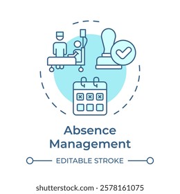 Absence management soft blue concept icon. Control staff leaving in company. Operational HR purpose. Round shape line illustration. Abstract idea. Graphic design. Easy to use in brochure