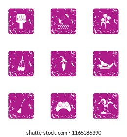 Absent mindedness icons set. Grunge set of 9 absent mindedness vector icons for web isolated on white background