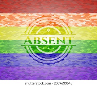 Ausente en el fondo de mosaico con los colores de la bandera LGBT. 