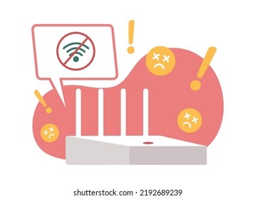 Ilustración aislada del vector 2D de la señal del router ausente. Objeto plano de conexión en el fondo de la caricatura. Escena editable en Internet para móviles, sitio web, presentación. Pacifico Fuente regular usada