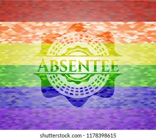 Absentee emblem on mosaic background with the colors of the LGBT flag