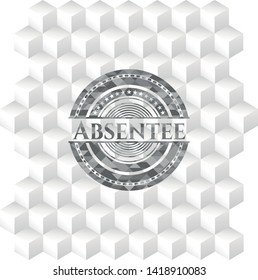Absentee grey emblem. Retro with geometric cube white background