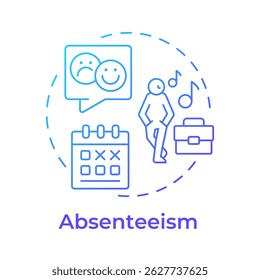Absenteeism blue gradient concept icon. Employee schedule missing rate. HR management. Performance and engagement. Round shape line illustration. Abstract idea. Graphic design. Easy to use blog post