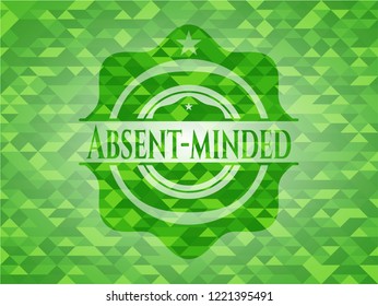 Absent-minded green emblem with mosaic background