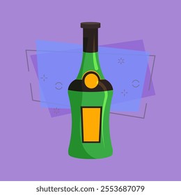 Absinthe cartoon illustration. Rum, tequila, green bottle with yellow label. Alcohol concept. Vector illustration can be used for topics like bar menu, liquor, alcoholic beverage