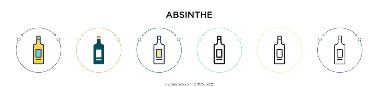 Absinúa el icono en el estilo relleno, delgado, contorno y trazo. Ilustración vectorial de dos absinos de color y negro, los diseños de iconos vectoriales se pueden usar para móviles, ui, web