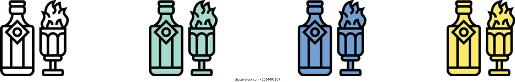 absinthe icon. Outline, Green, Blue and Yellow Style Design Isolated On White Background