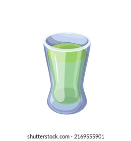 Absinthe in shot glass, strong alcohol drink with anise, wormwood and fennel flavor vector illustration. Cartoon isolated absinth luxury beverage for booze party in bar or pub