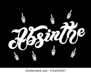 Absinthe. Tipo de bebida alcohólica. Letras dibujadas a mano. Ilustración vectorial. Mejor diseño de restaurante o bar