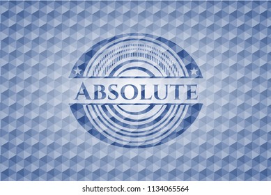 Absolute blue emblem or badge with abstract geometric pattern background.