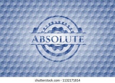 Absolute blue emblem or badge with geometric pattern background.