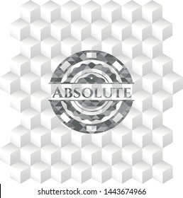 Absolute grey badge with geometric cube white background