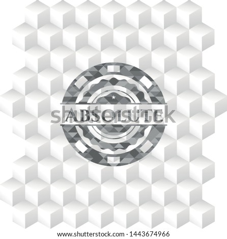 Absolute grey badge with geometric cube white background