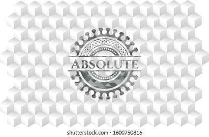 Absolute grey emblem. Retro with geometric cube white background