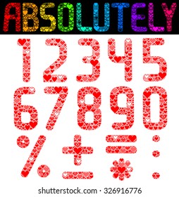 Absolute love. Vector Font made of multiple heart shapes of different size. Part 2/2 symbols and digits