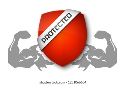 Absolute protection guard shield arm concept. Safety vector badge abstract protection icon. Privacy banner hand shield. Security label sign. Defense tag presentation sticker arm shield safeguard sign